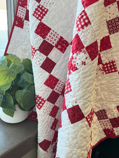 Red and White Hearts Irish Chain Baby Quilt - The QuilTea Corner
