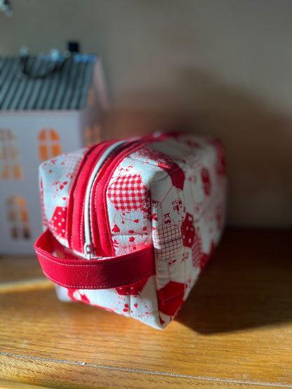 Red & White Hexagon Quilted Boxy Pouch Bag - The QuilTea Corner