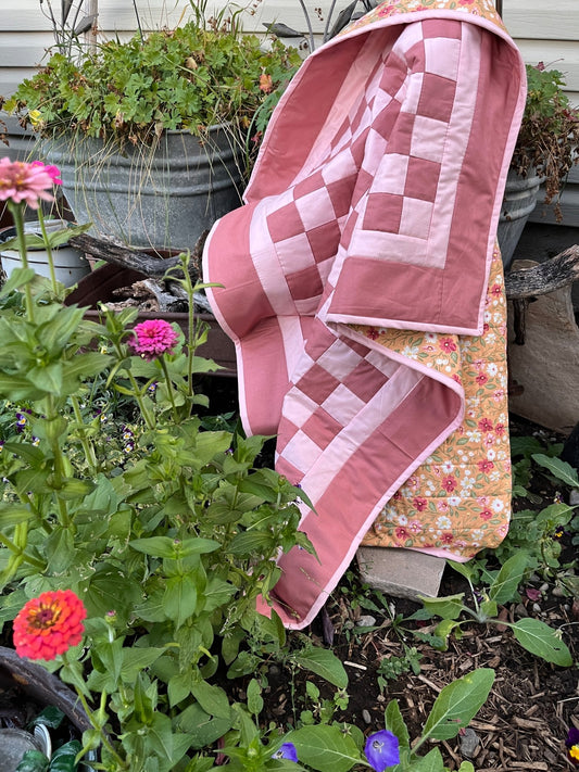 Rose and Pink Floral Checkered Baby Quilt - The QuilTea Corner