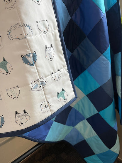 Shades of Blue Patchwork Baby Boy Quilt – Handmade - The QuilTea Corner
