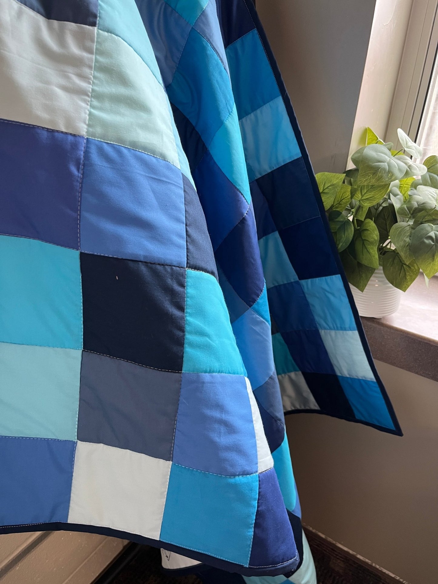 Shades of Blue Patchwork Baby Boy Quilt – Handmade - The QuilTea Corner