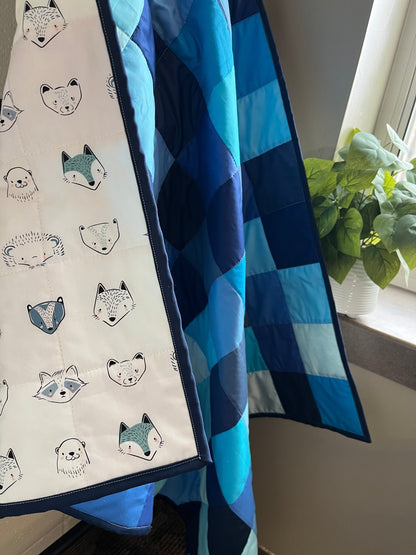 Shades of Blue Patchwork Baby Boy Quilt – Handmade - The QuilTea Corner
