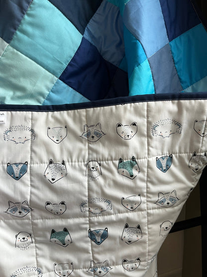 Shades of Blue Patchwork Baby Boy Quilt – Handmade - The QuilTea Corner