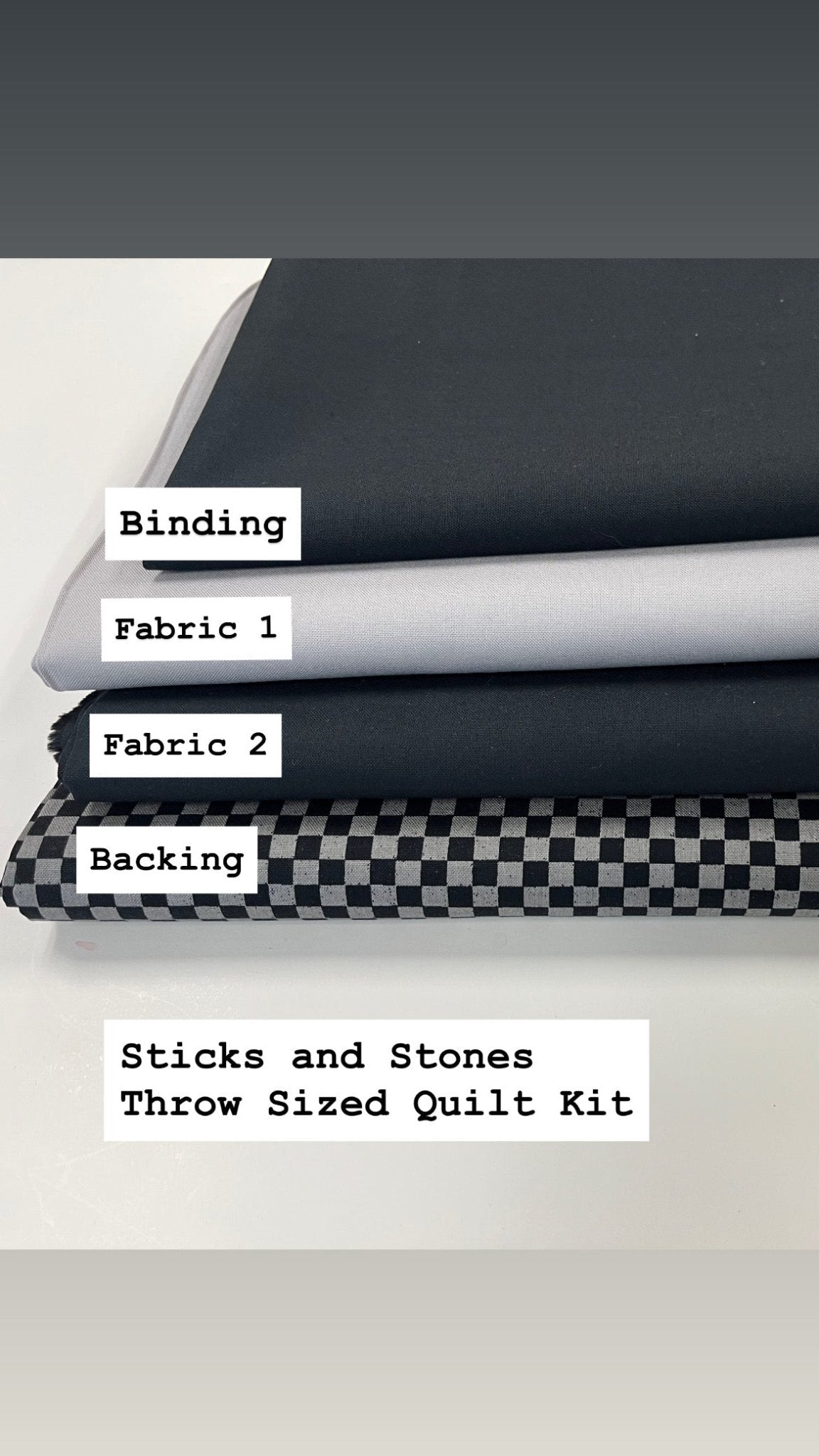 Sticks and Stones Throw Sized Quilt Kit - Black & Grey - Pattern not included. - The QuilTea Corner
