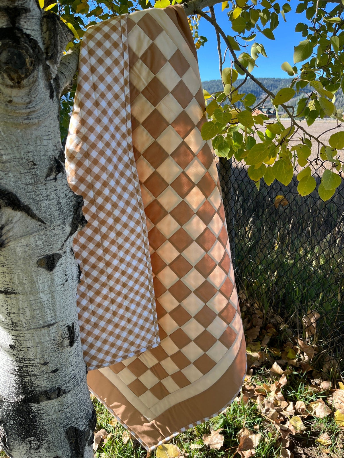 Tan and Khaki Checkered Gingham Baby Quilt – Handmade Checkerboard Crib Blanket - The QuilTea Corner
