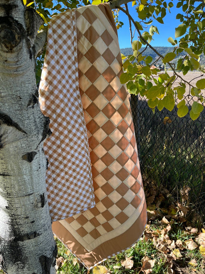 Tan and Khaki Checkered Gingham Baby Quilt – Handmade Checkerboard Crib Blanket - The QuilTea Corner