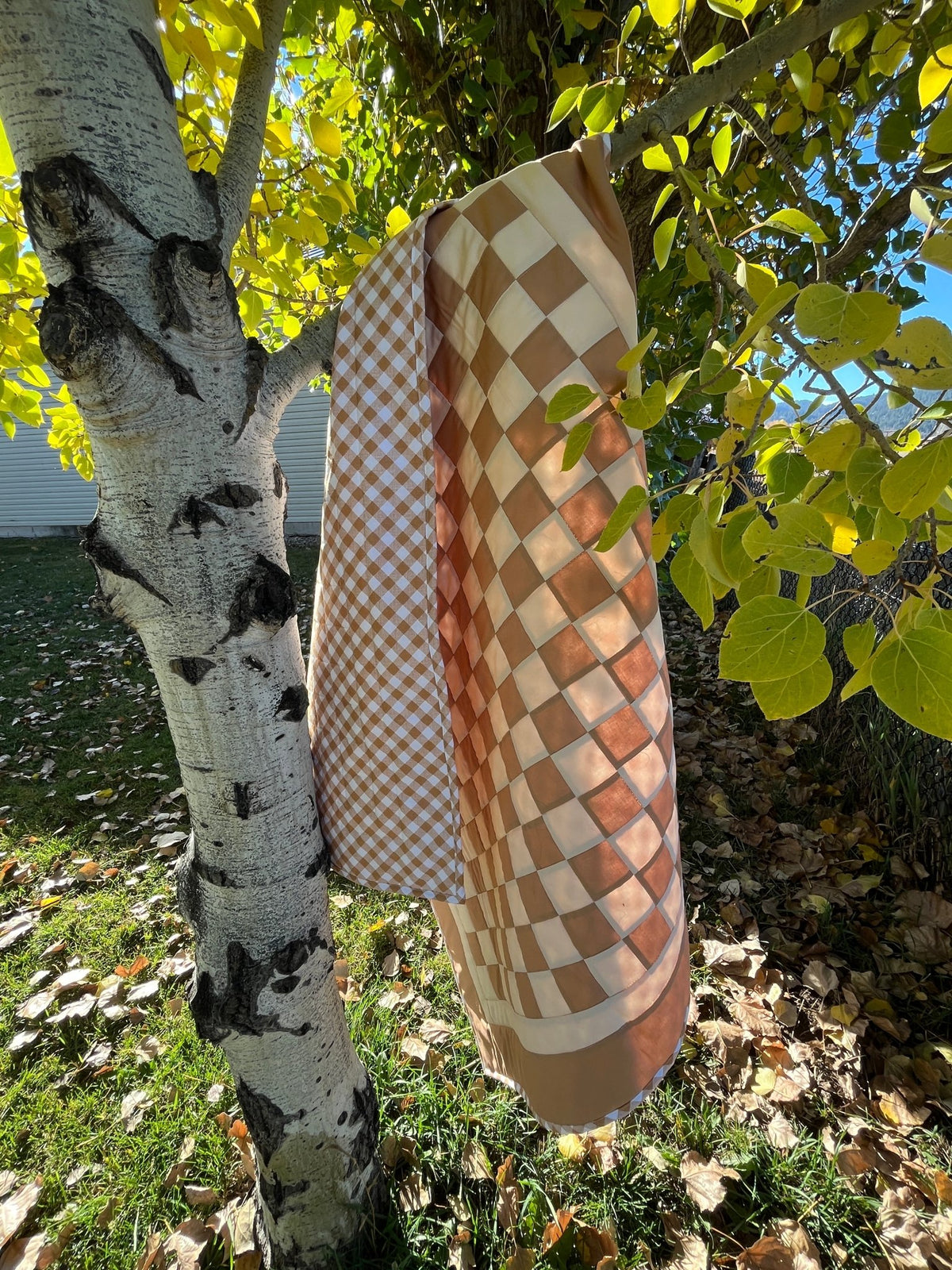 Tan and Khaki Checkered Gingham Baby Quilt – Handmade Checkerboard Crib Blanket - The QuilTea Corner