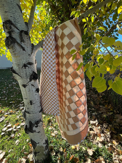 Tan and Khaki Checkered Gingham Baby Quilt – Handmade Checkerboard Crib Blanket - The QuilTea Corner