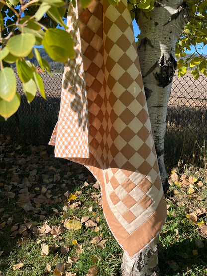 Tan and Khaki Checkered Gingham Baby Quilt – Handmade Checkerboard Crib Blanket - The QuilTea Corner