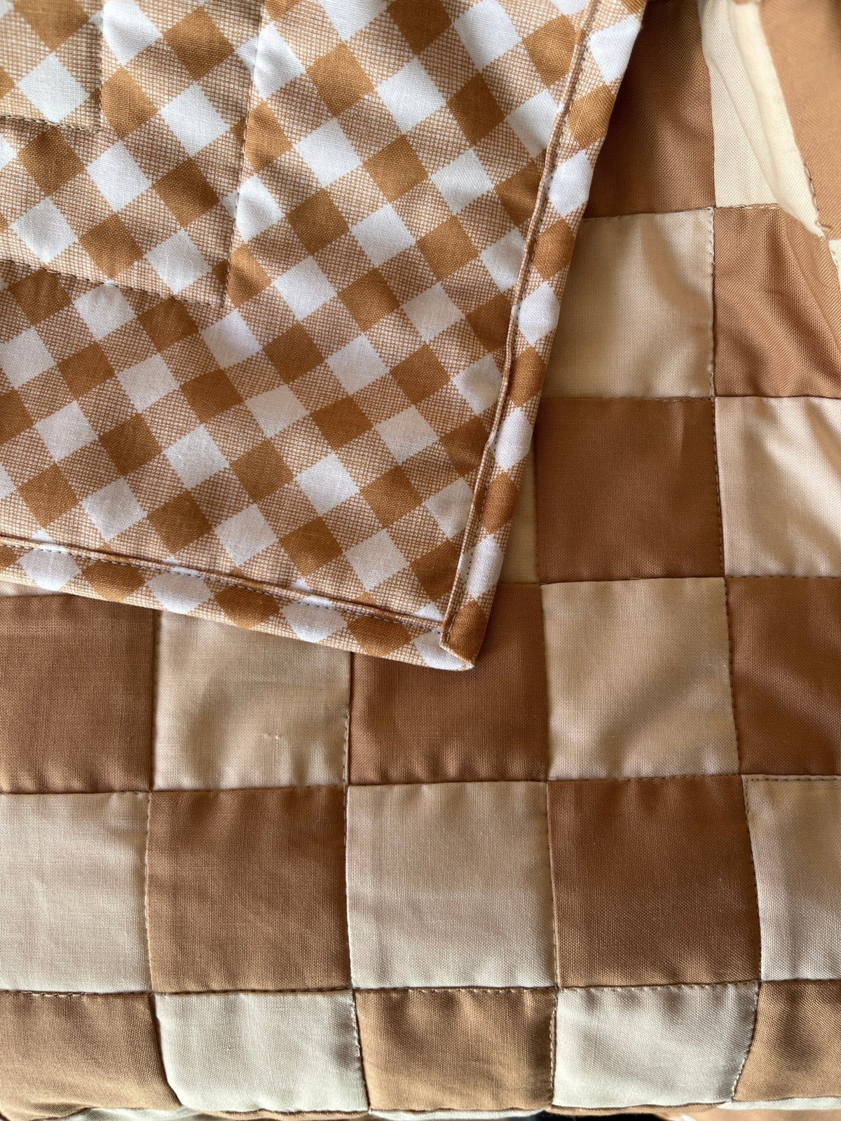 Tan and Khaki Checkered Gingham Baby Quilt – Handmade Checkerboard Crib Blanket - The QuilTea Corner