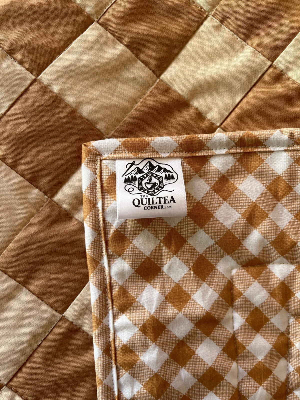 Tan and Khaki Checkered Gingham Baby Quilt – Handmade Checkerboard Crib Blanket - The QuilTea Corner