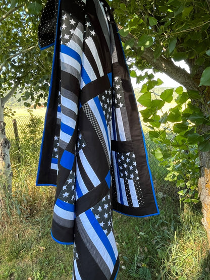 Thin Blue Line Police Flag Inspired Large Throw Quilt – Stars and Stripes Pattern - The QuilTea Corner