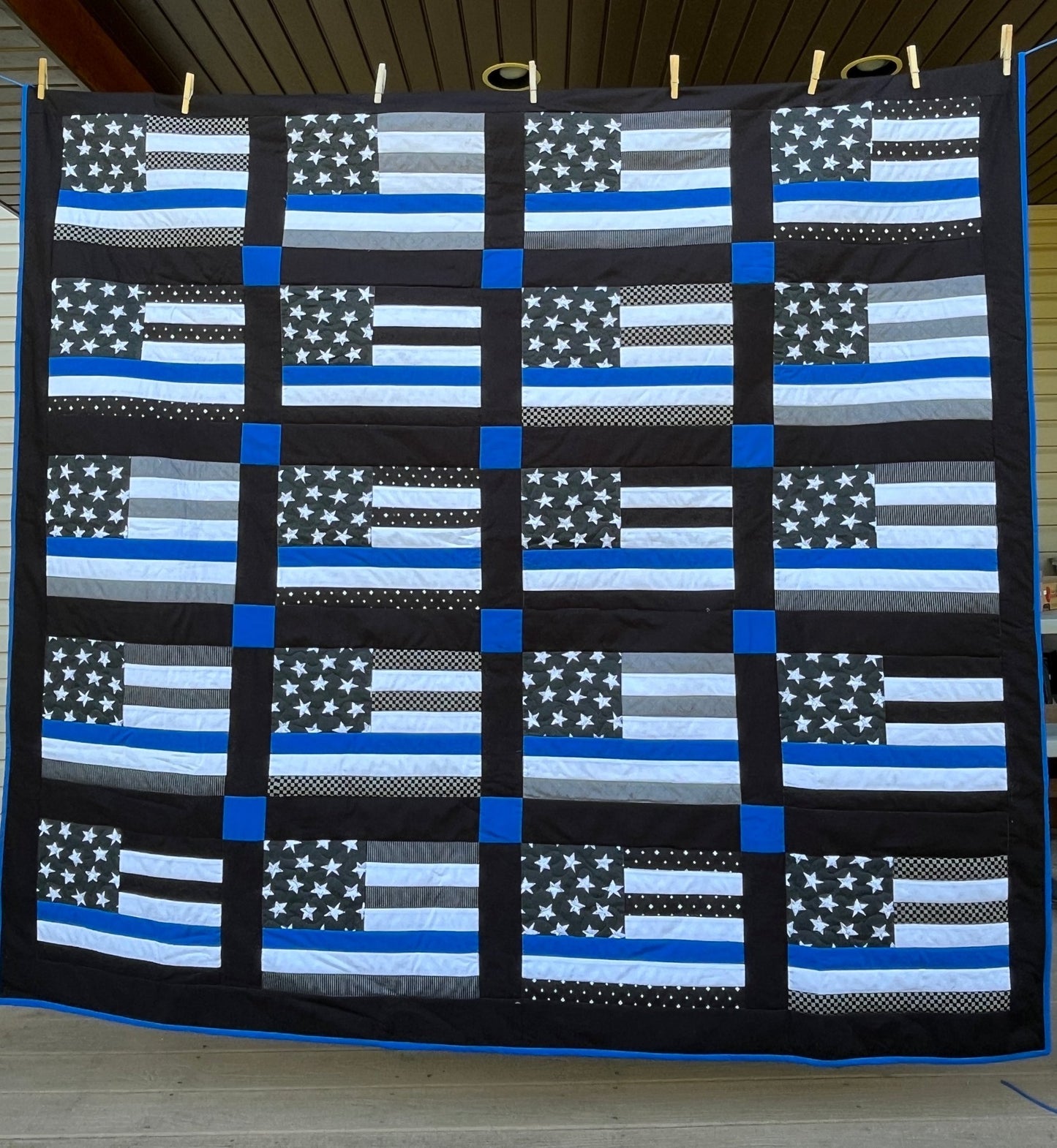 Thin Blue Line Police Flag Inspired Large Throw Quilt – Stars and Stripes Pattern - The QuilTea Corner
