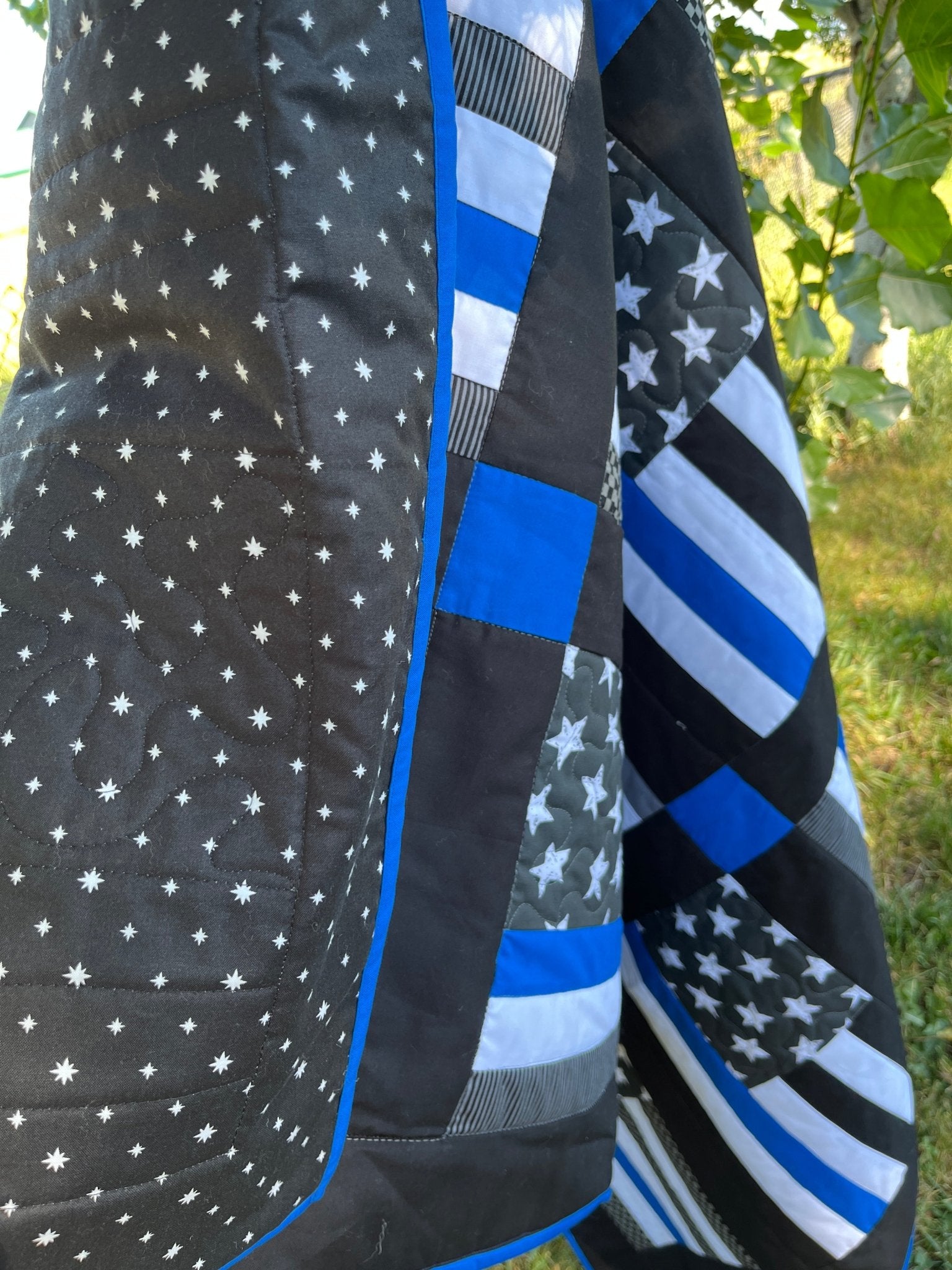 Thin Blue Line Police Flag Inspired Large Throw Quilt – Stars and Stripes Pattern - The QuilTea Corner