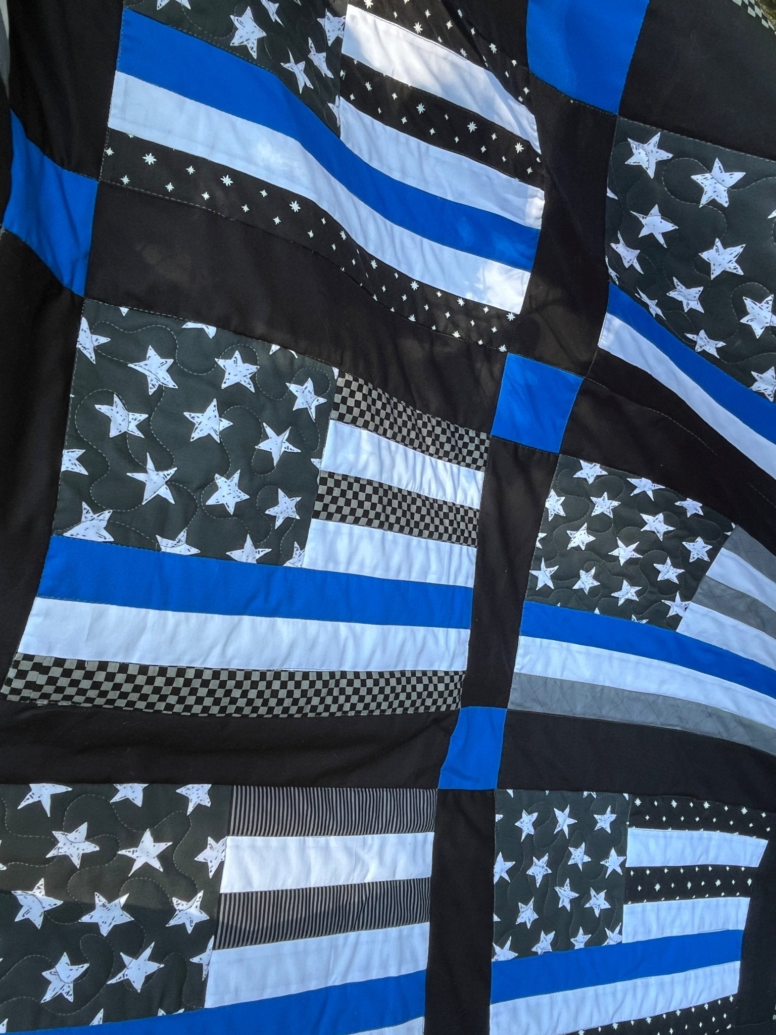 Thin Blue Line Police Flag Inspired Large Throw Quilt – Stars and Stripes Pattern - The QuilTea Corner