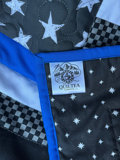 Thin Blue Line Police Flag Inspired Large Throw Quilt – Stars and Stripes Pattern - The QuilTea Corner