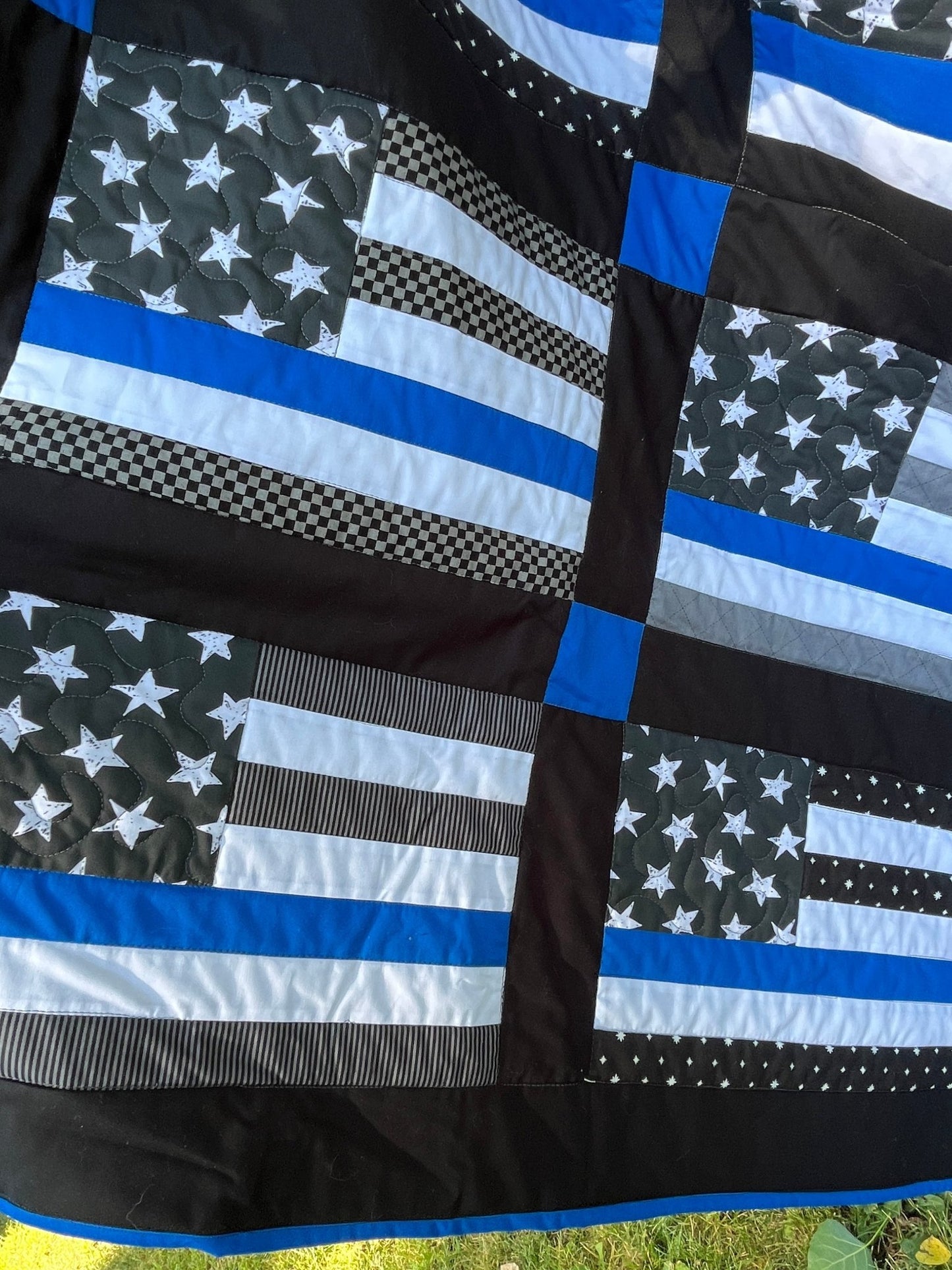 Thin Blue Line Police Flag Inspired Large Throw Quilt – Stars and Stripes Pattern - The QuilTea Corner