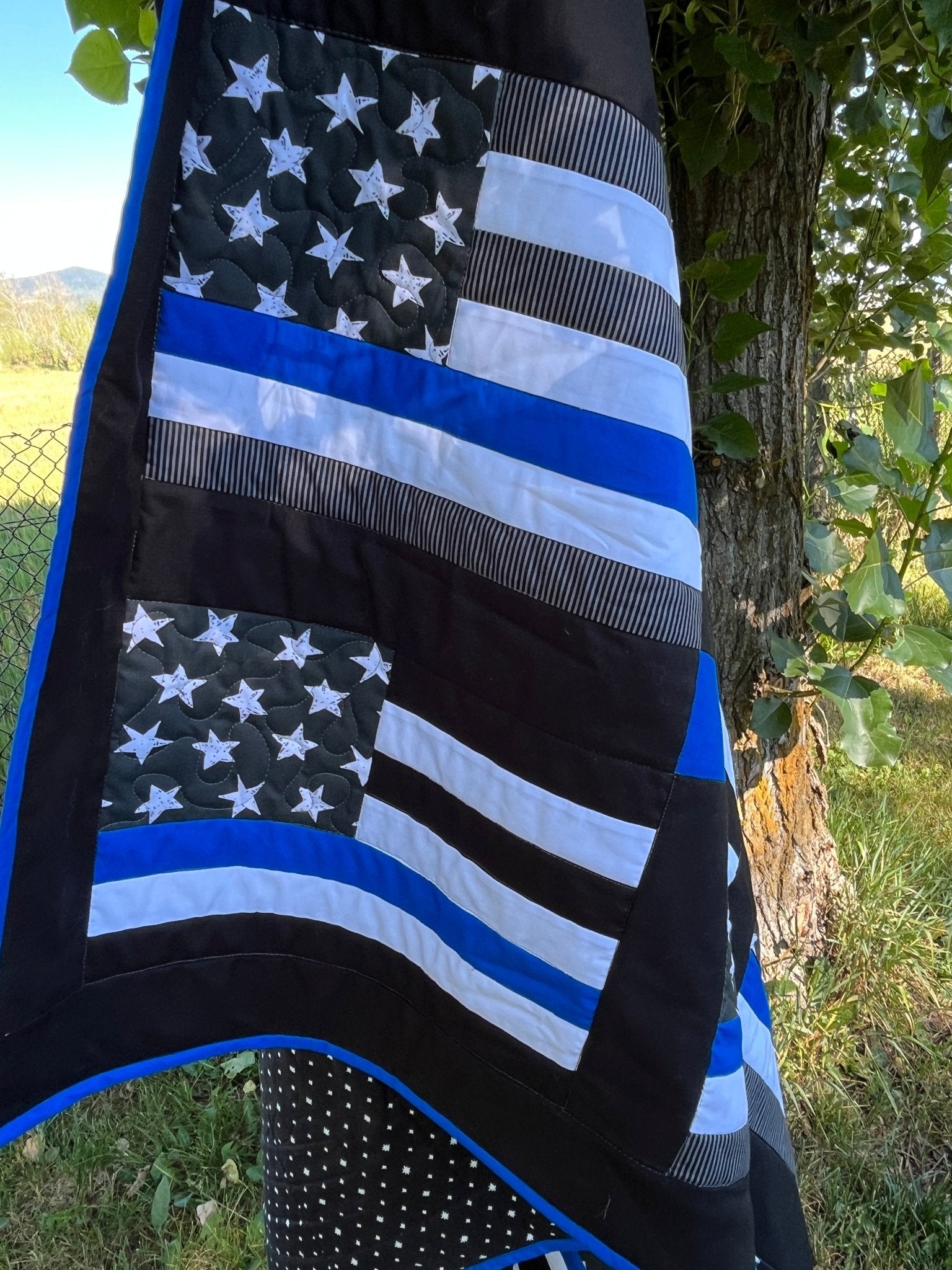 Thin Blue Line Police Flag Inspired Large Throw Quilt – Stars and Stripes Pattern - The QuilTea Corner