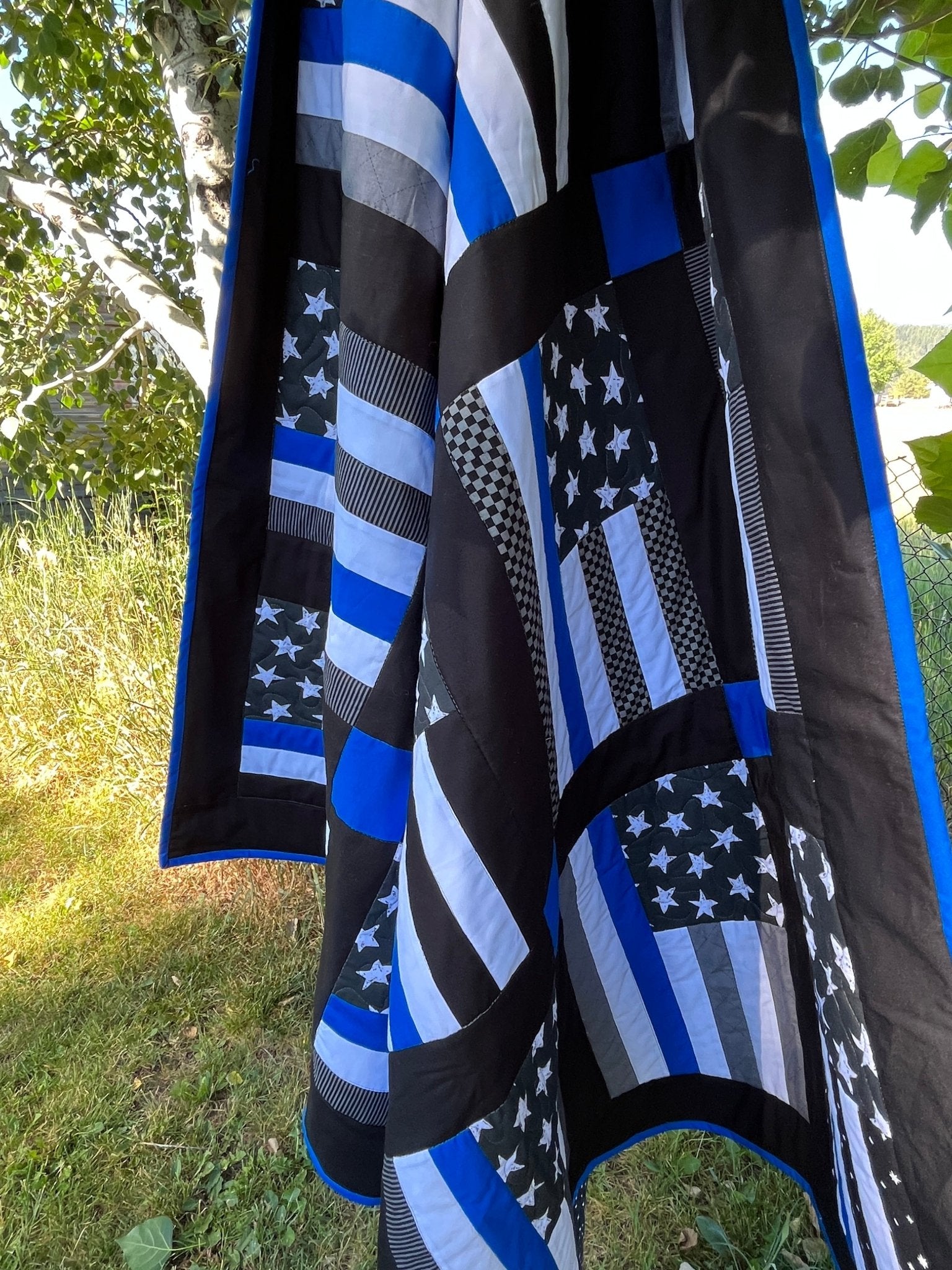 Thin Blue Line Police Flag Inspired Large Throw Quilt – Stars and Stripes Pattern - The QuilTea Corner