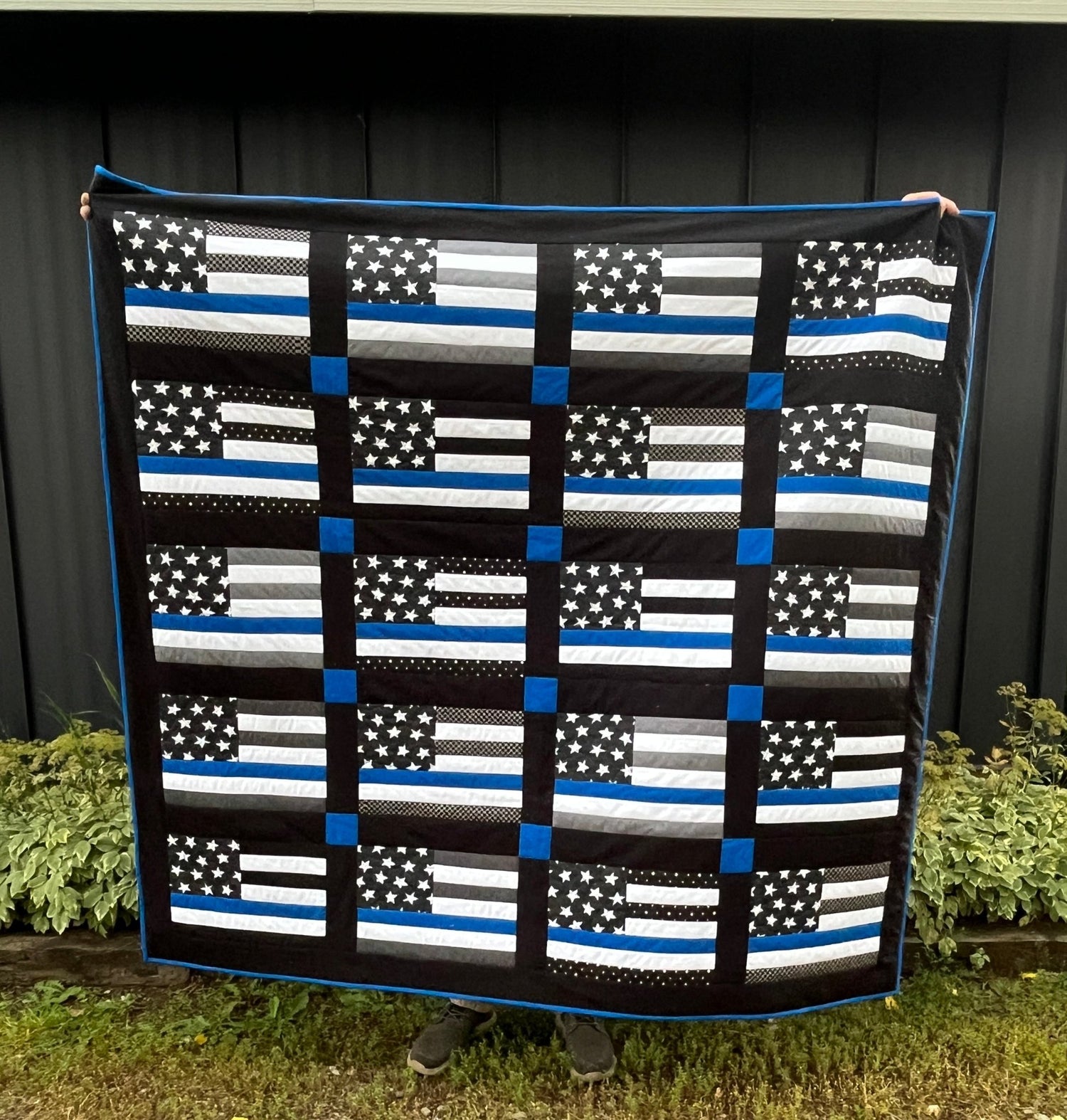 Thin Blue Line Police Flag Inspired Large Throw Quilt – Stars and Stripes Pattern - The QuilTea Corner