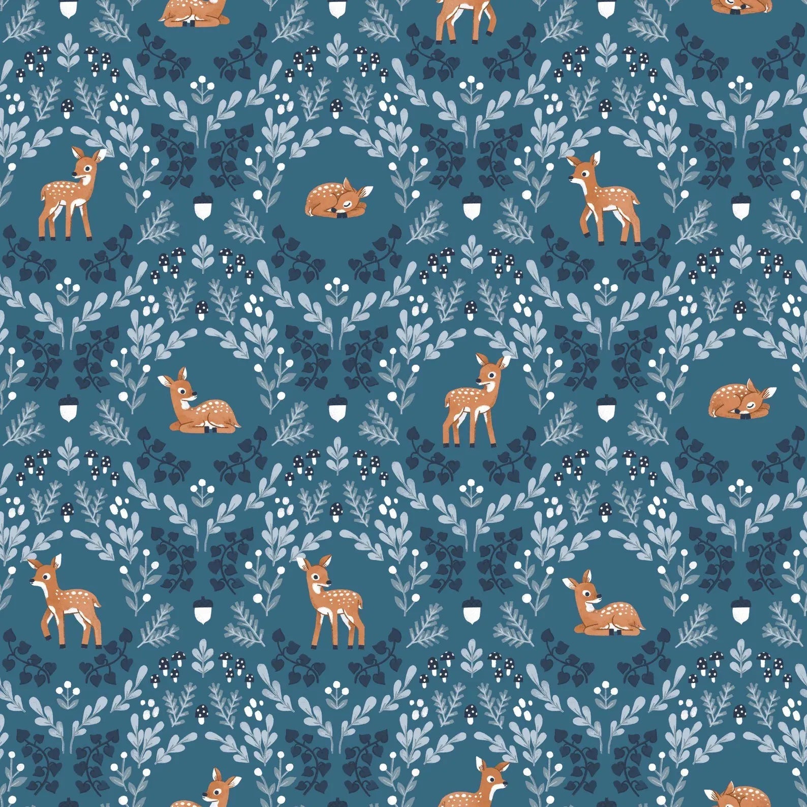 Twilight Creatures Wild Fawns | Blue 1/2 yard - The QuilTea Corner