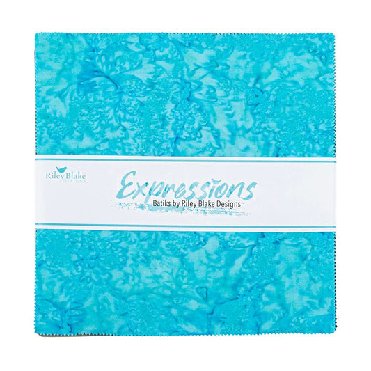 Expressions Batiks Shades Of Turquoise 10" Stacker Layer Cake Fabric - The QuilTea Corner