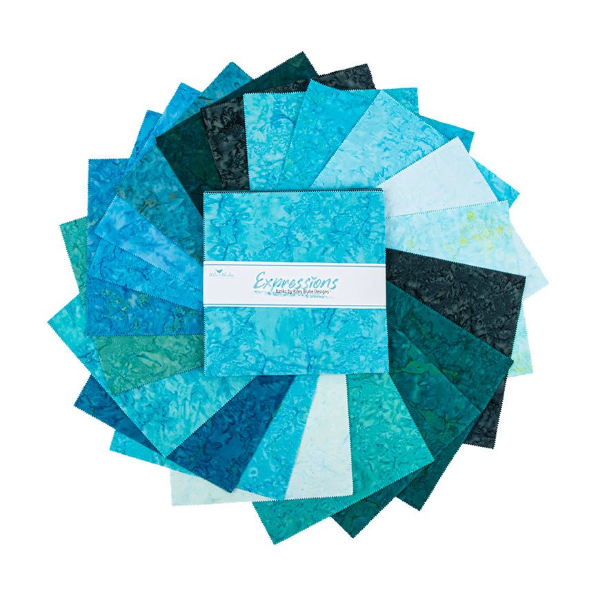 Expressions Batiks Shades Of Turquoise 10" Stacker Layer Cake Fabric - The QuilTea Corner