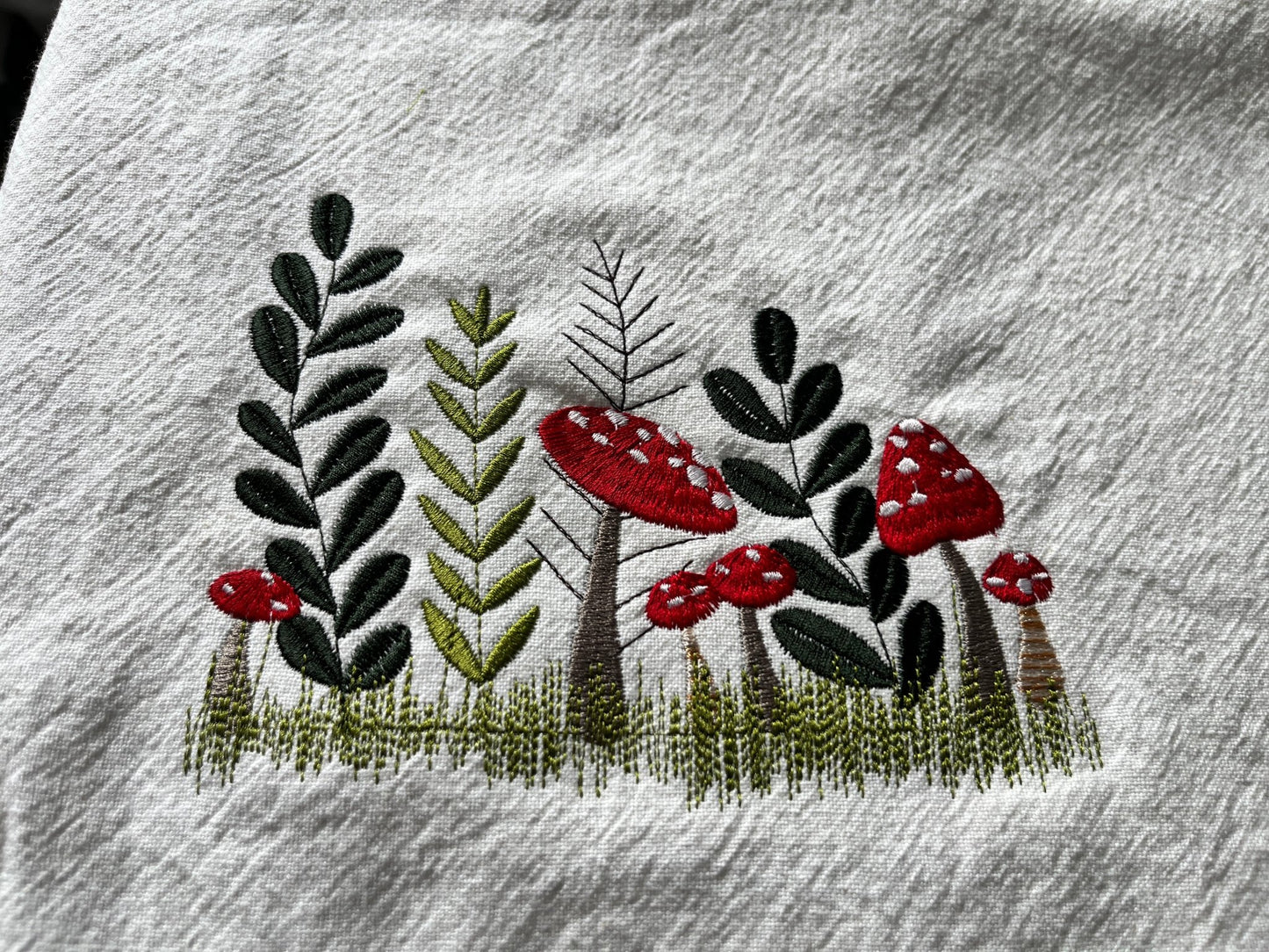 Foraged Mushrooms Embroidered Tea Towel - The QuilTea Corner