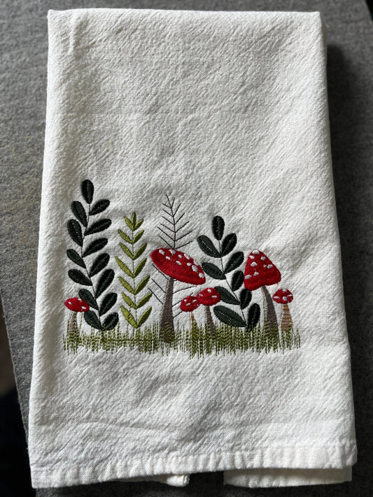 Foraged Mushrooms Embroidered Tea Towel - The QuilTea Corner