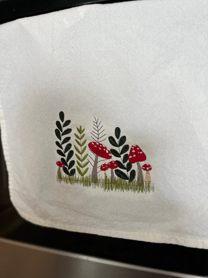 Foraged Mushrooms Embroidered Tea Towel - The QuilTea Corner