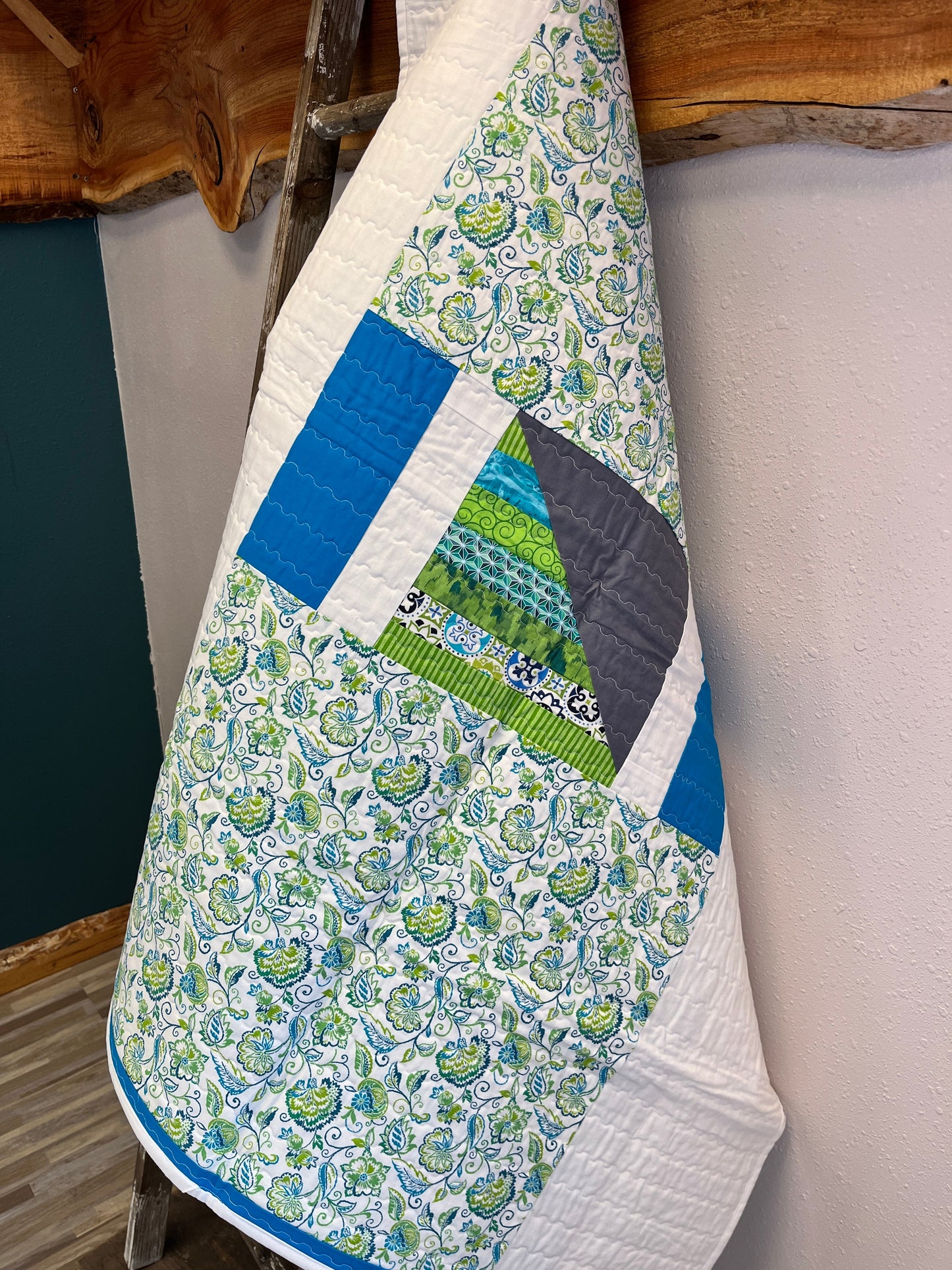 Green Blue Striped Baby Quilt - The QuilTea Corner