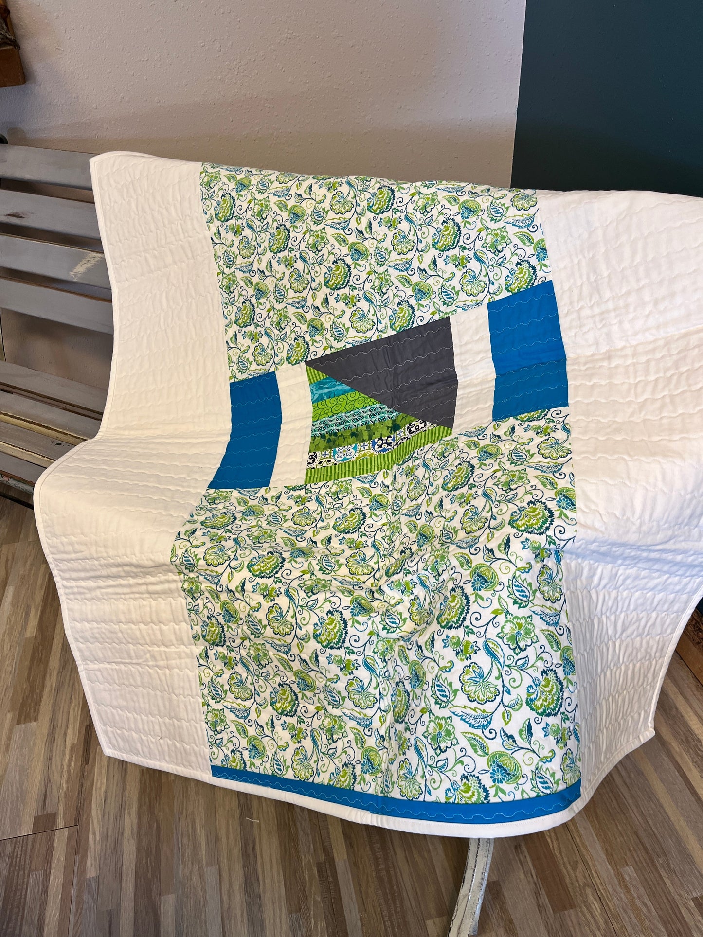 Green Blue Striped Baby Quilt - The QuilTea Corner