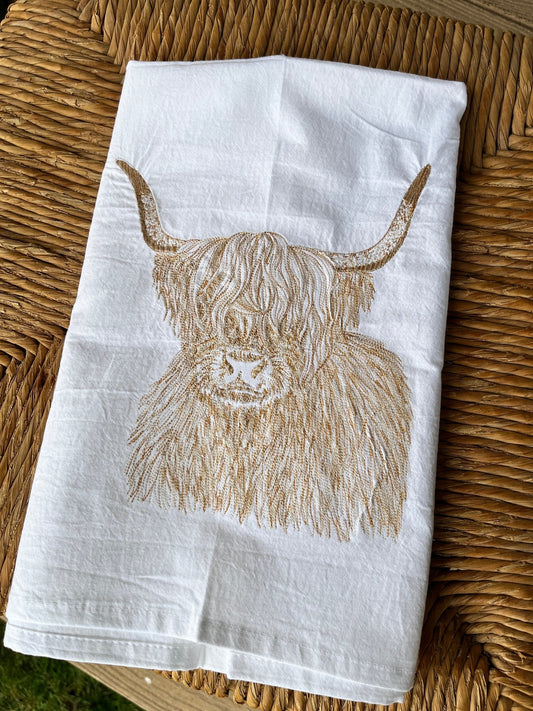 Highland Cow Embroidered Kitchen Tea Towel - The QuilTea Corner