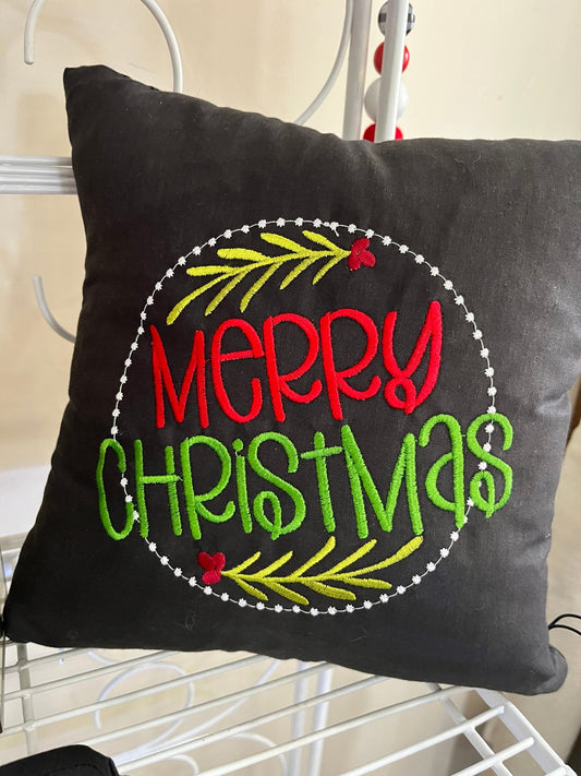 Merry Christmas Embroidered 12” square Pillow - The QuilTea Corner