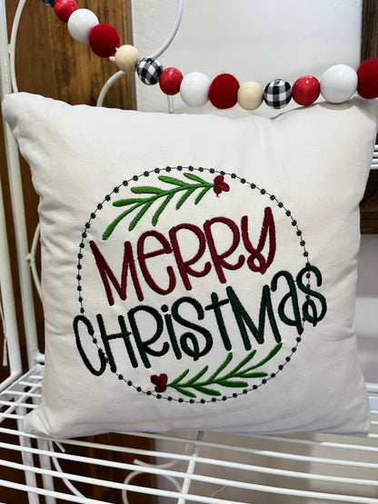 Merry Christmas Embroidered 12” square Pillow - The QuilTea Corner