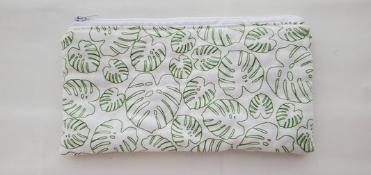 Monstera Leaves Quilted Pencil/Accessory Bag - The QuilTea Corner