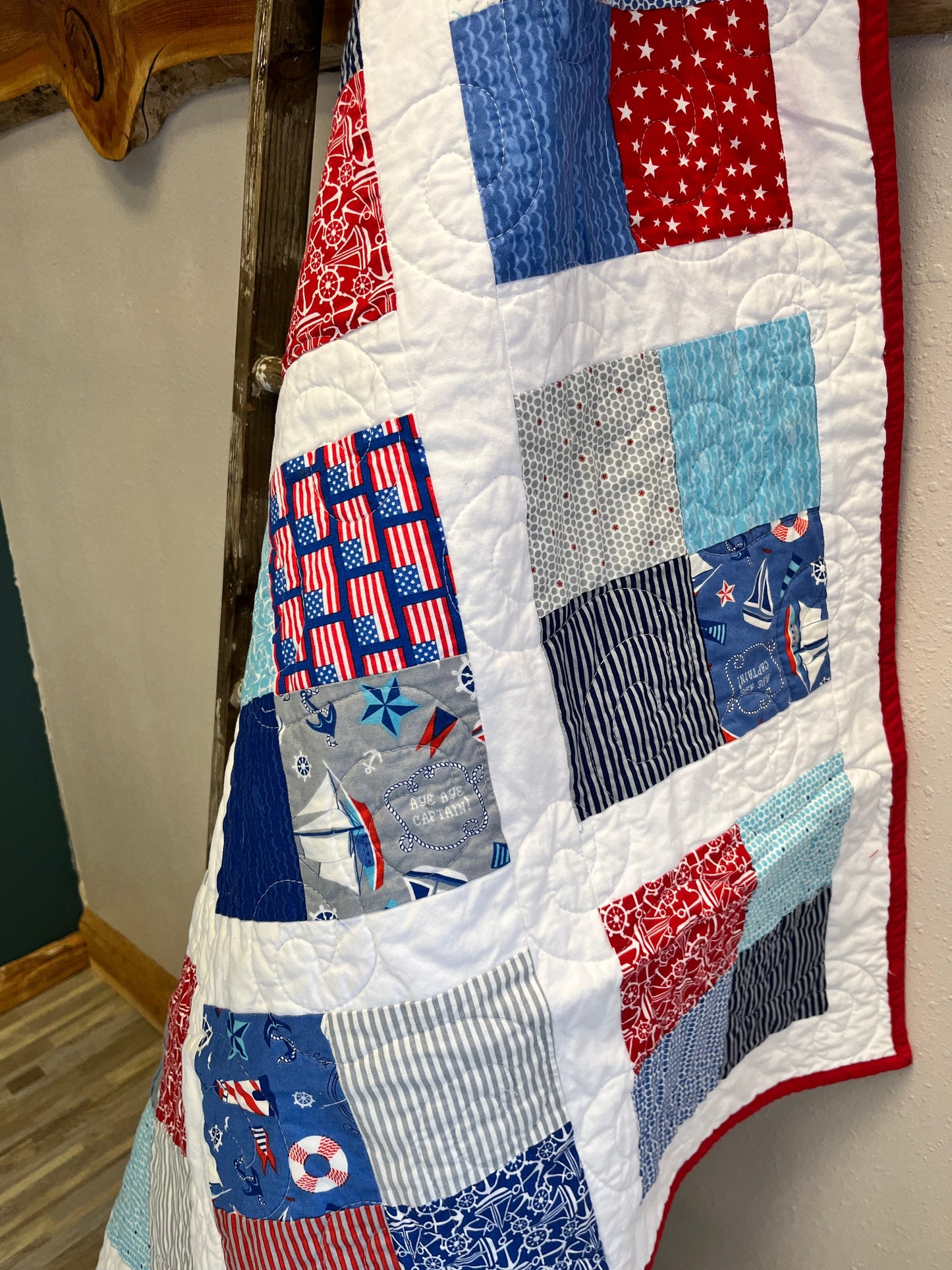 Nautical Boy's Square Patchwork Handmade Baby Quilt - The QuilTea Corner