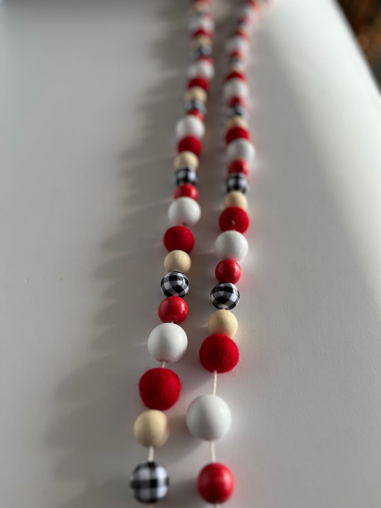 Red, White & Black Plaid Wood and Felt Bead Garland - The QuilTea Corner