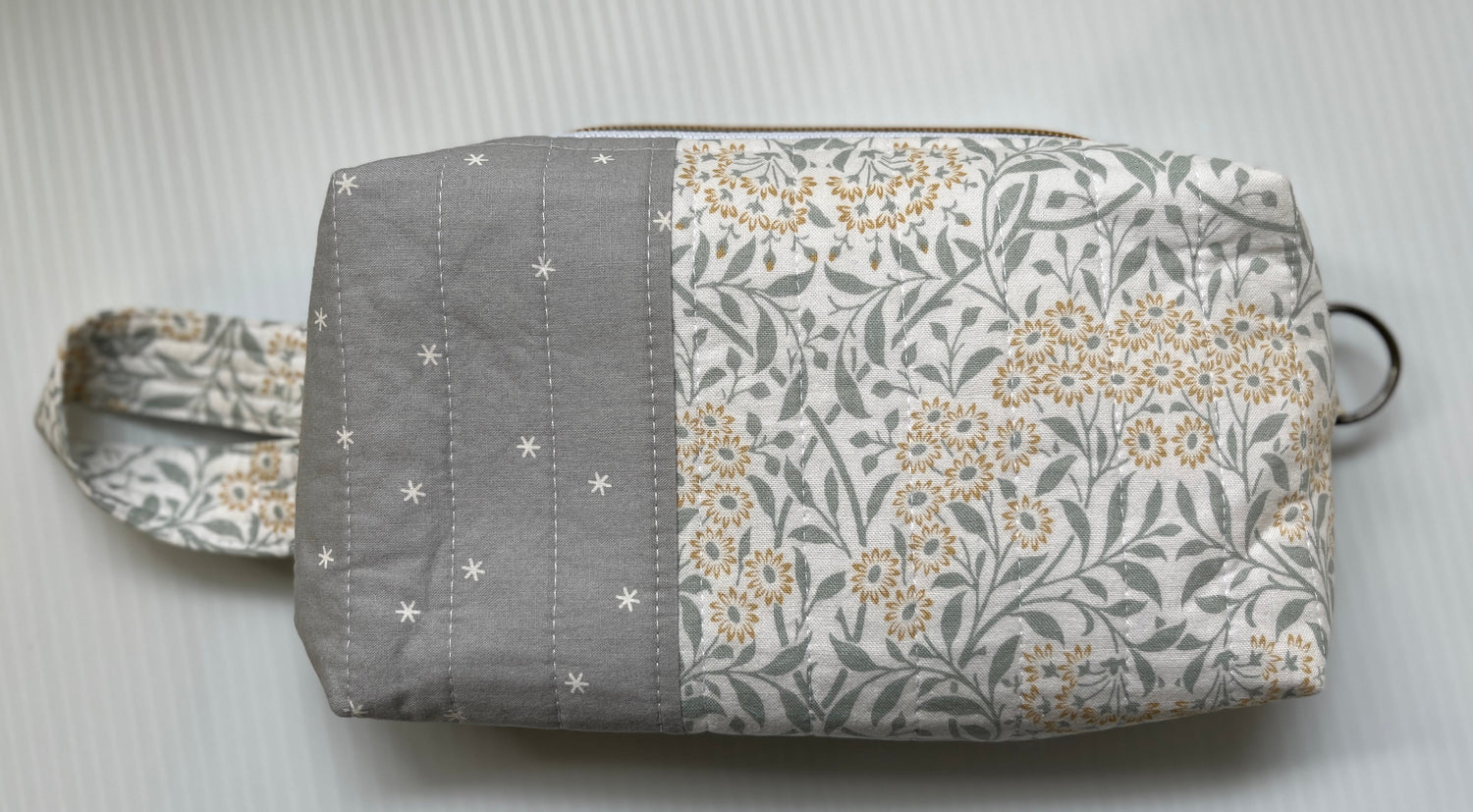 Yellow Floral & Gray Star Quilted Boxy Zipper Bag - The QuilTea Corner