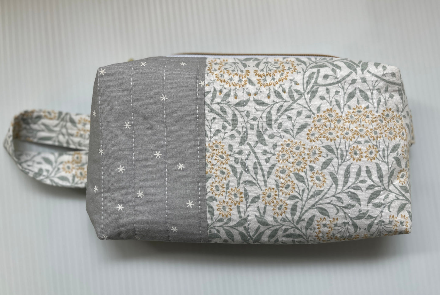 Yellow Floral & Gray Star Quilted Boxy Zipper Bag - The QuilTea Corner