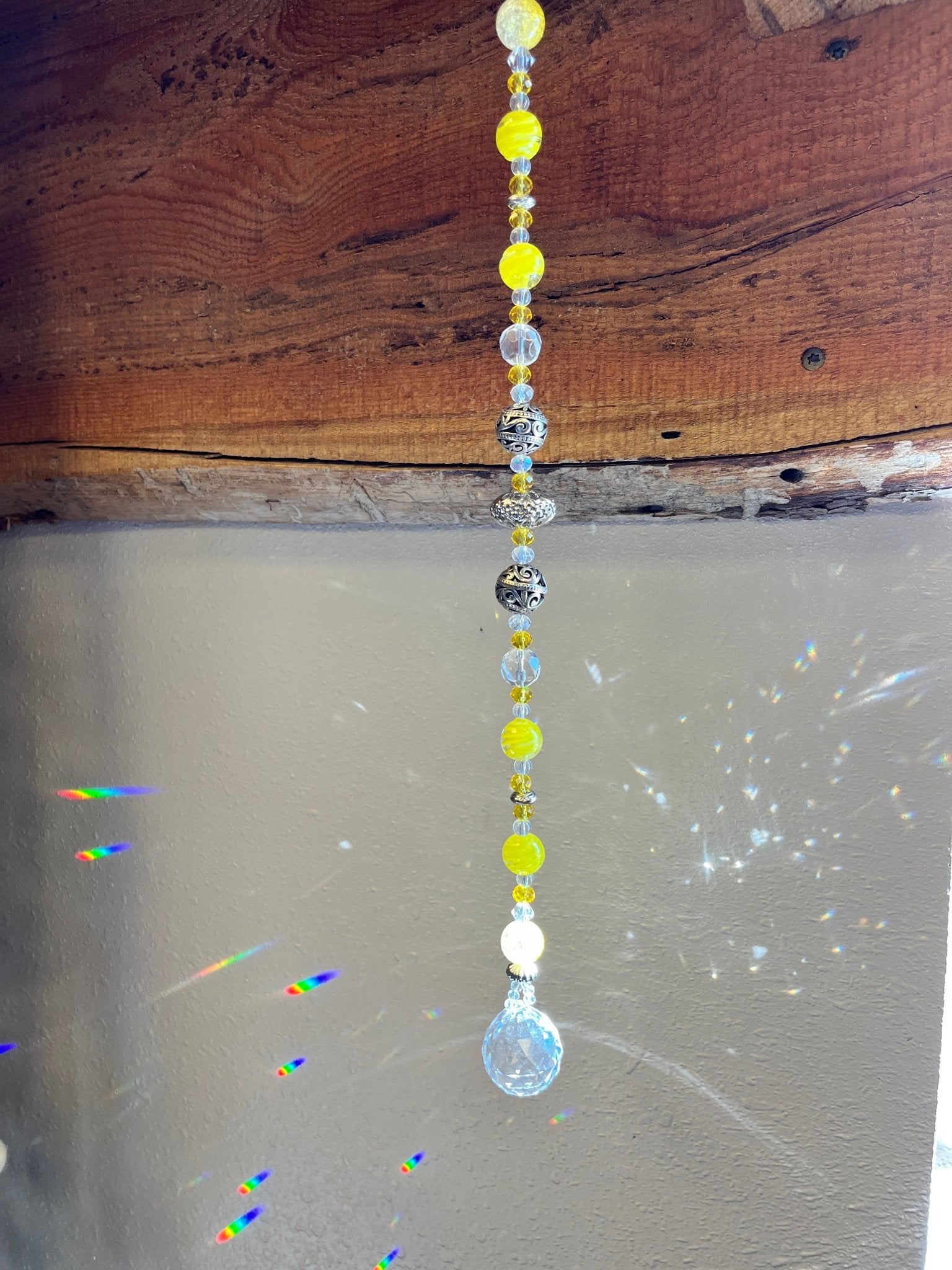 Yellow & Silver Beaded Suncatcher - The QuilTea Corner