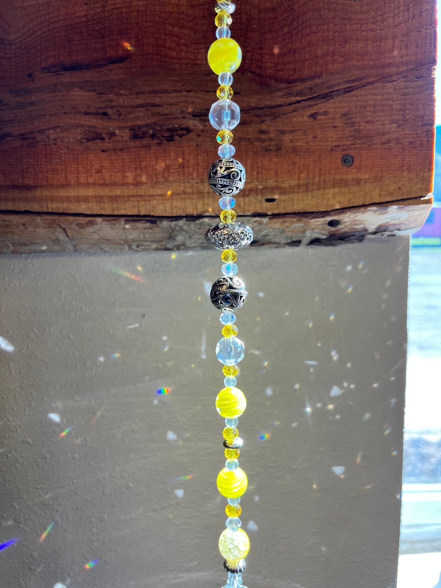 Yellow & Silver Beaded Suncatcher - The QuilTea Corner