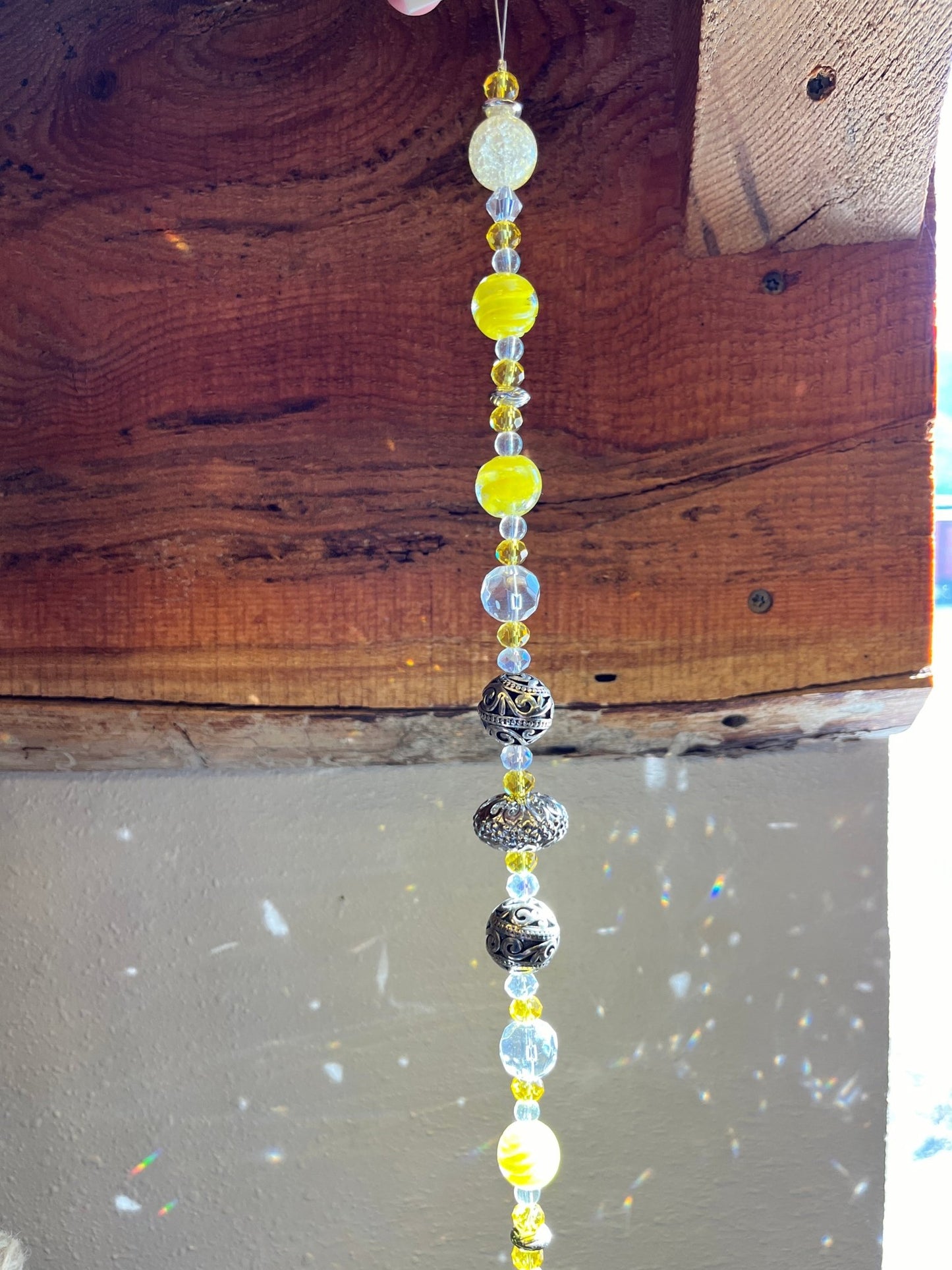 Yellow & Silver Beaded Suncatcher - The QuilTea Corner