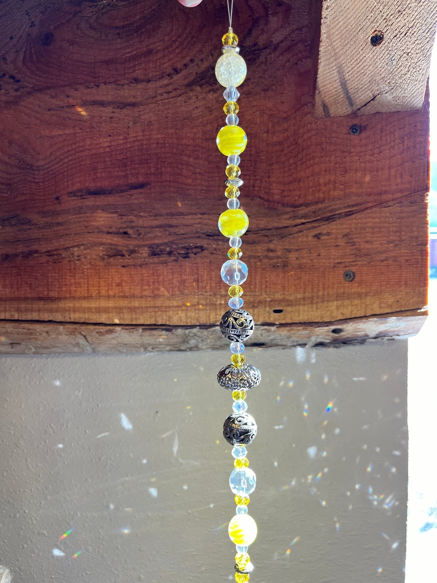 Yellow & Silver Beaded Suncatcher - The QuilTea Corner